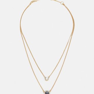 DKNY DOUBLE PENDANT - Necklace - black/gold-coloured