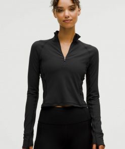 lululemon IT'S RULU RUN CROPPED HALF ZIP - Long Sleeved Top - black