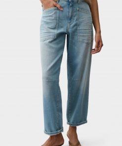 OPUS PANTS BARREL MELLY BREEZE - Wide Leg Jeans - light blue