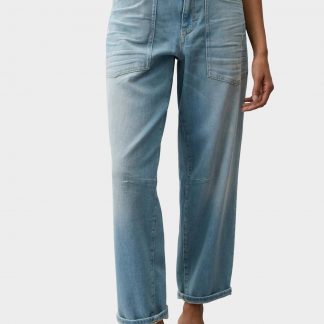 OPUS PANTS BARREL MELLY BREEZE - Wide Leg Jeans - light blue
