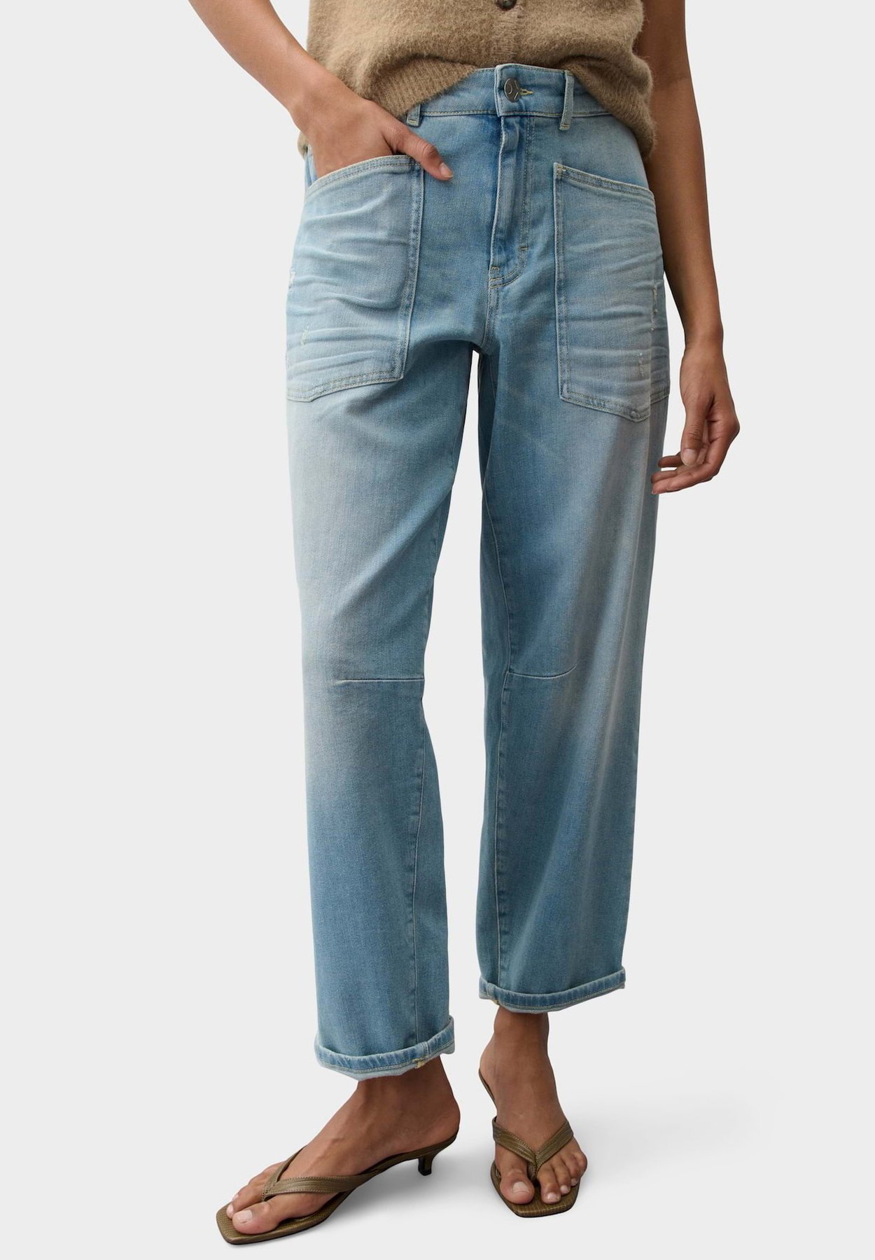 OPUS PANTS BARREL MELLY BREEZE - Wide Leg Jeans - light blue