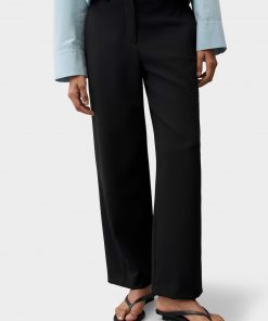 OPUS PANTS MID RISE WEITER BEINVERLAUF - Trousers - black