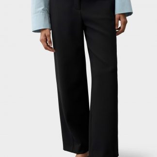 OPUS PANTS MID RISE WEITER BEINVERLAUF - Trousers - black