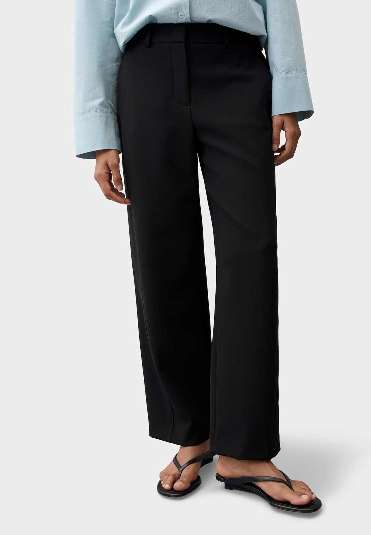 OPUS PANTS MID RISE WEITER BEINVERLAUF - Trousers - black