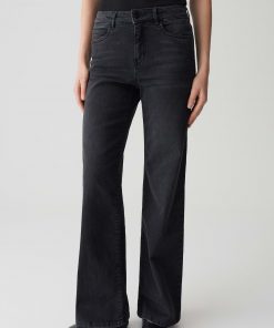OPUS PANTS MID RISE LONG FLARED - Wide Leg Jeans - washed black