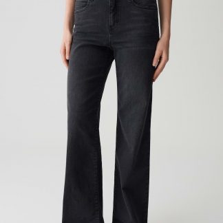 OPUS PANTS MID RISE LONG FLARED - Wide Leg Jeans - washed black