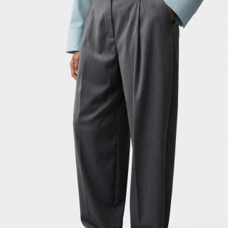 OPUS PANTS WIDE LEG PANTS MOIRA BLOOM - Trousers - quiet grey