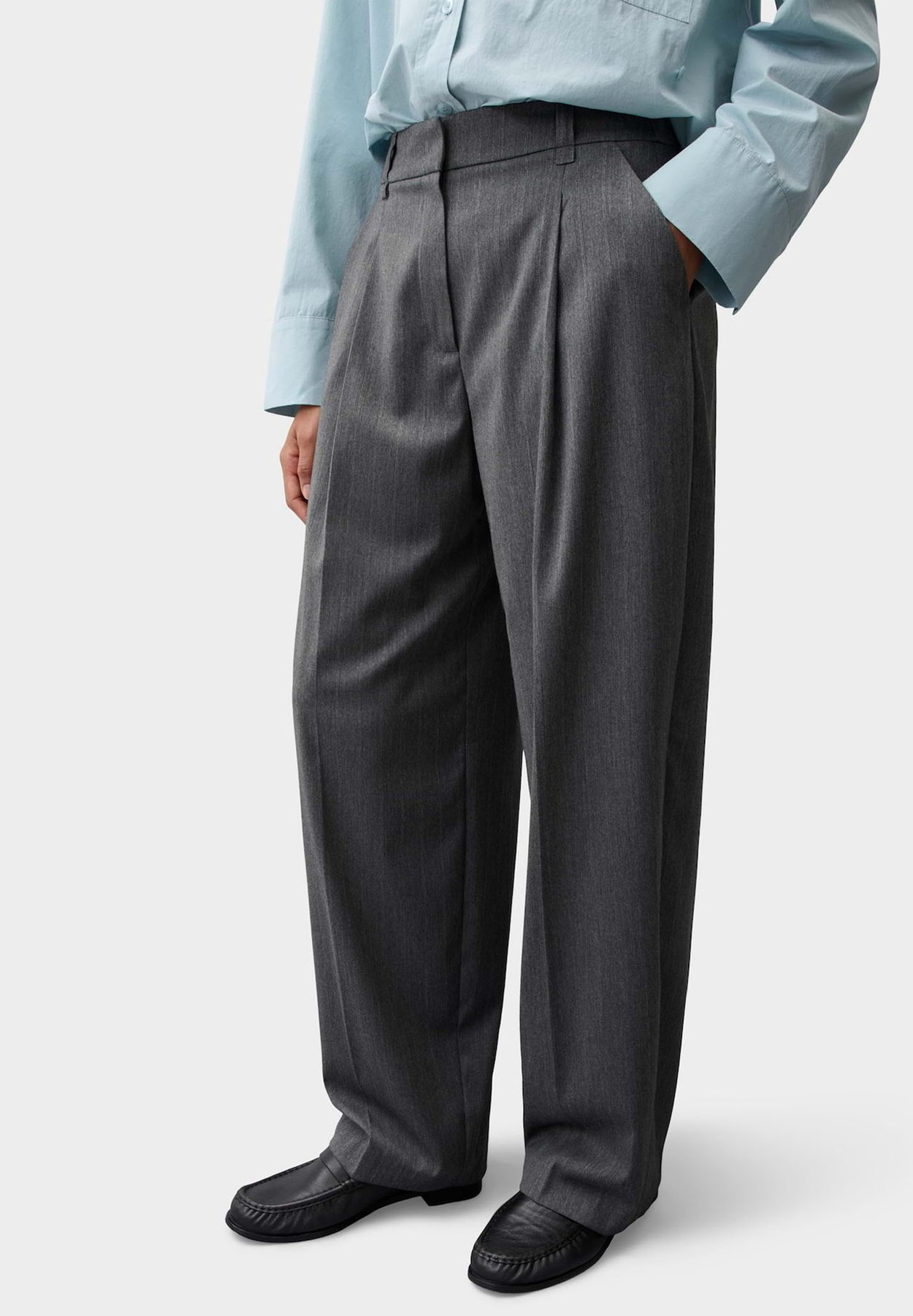 OPUS PANTS WIDE LEG PANTS MOIRA BLOOM - Trousers - quiet grey